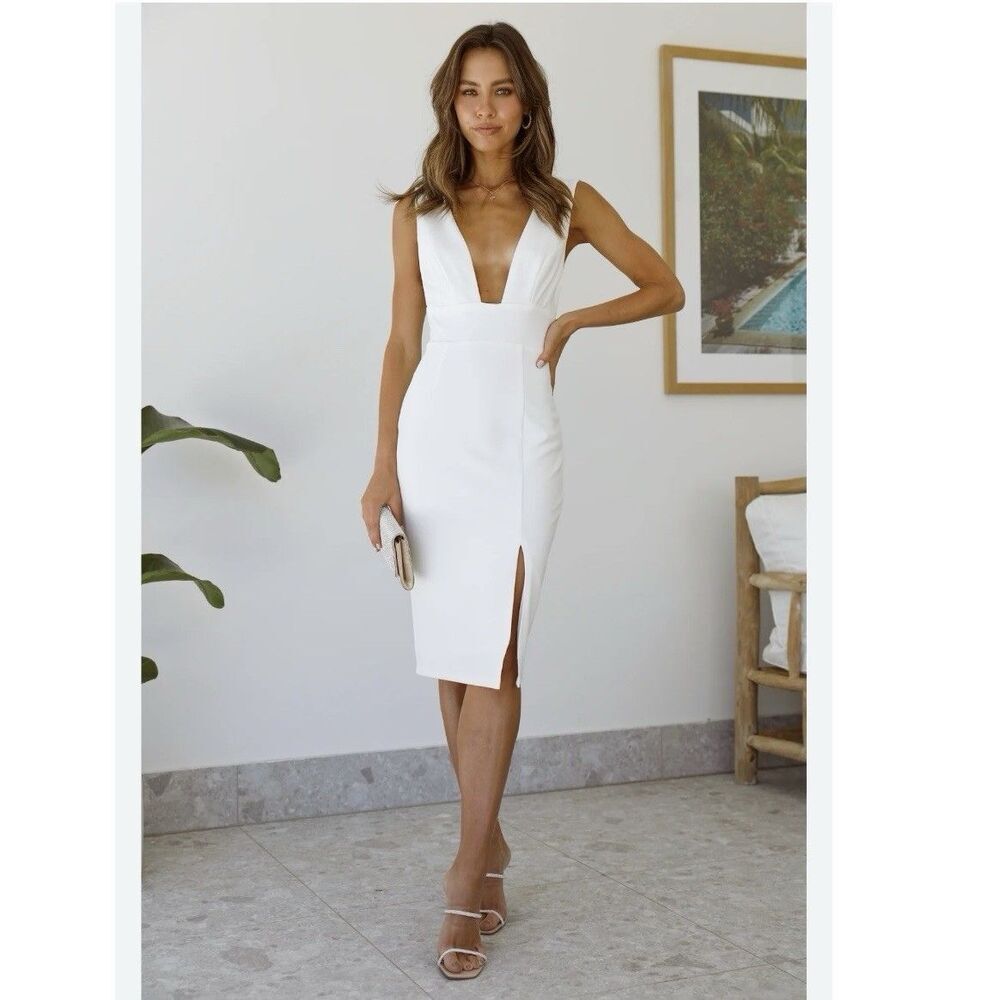 Hello Molly Caught Inbetween White Midi Dress NEW Size Small Bridal Bachelorette